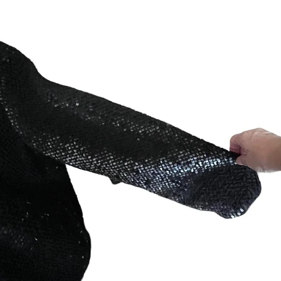 Vero Moda Sz Large Starlight Short Jacket Sequin Black Pockets Glam Bling Sherpa - Picture 5 of 16